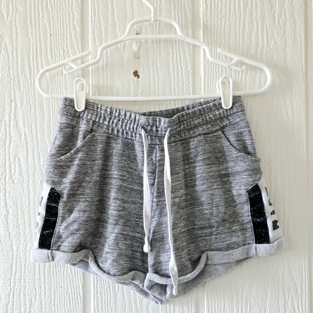 Reflex LOVE Embellished Elastic Waist Lightweight Cuffed Sweat Shorts Gray Large